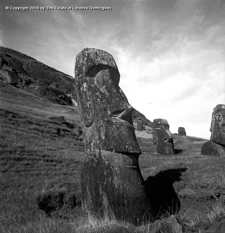 RRE_Gioconda_11.jpg - Easter Island. 1960. Moai on the exterior slope of Rano Raraku. Identified by Lorenzo Dominguez as "Gioconda."