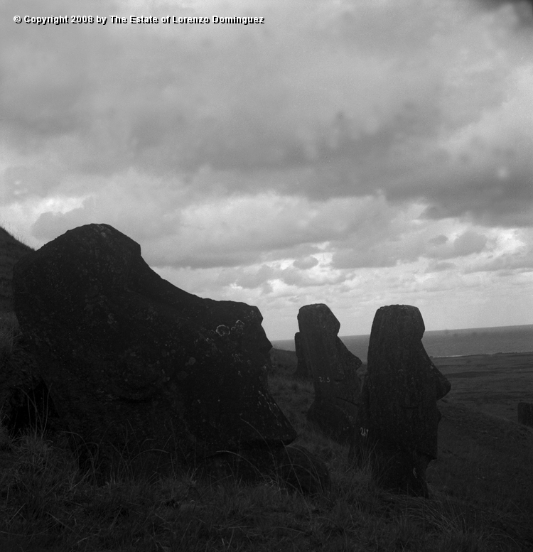 RRE_Ladera_Exterior_33.jpg - Easter Island. 1960. Silhouette of a moai on the exterior slope of Rano Raraku.
