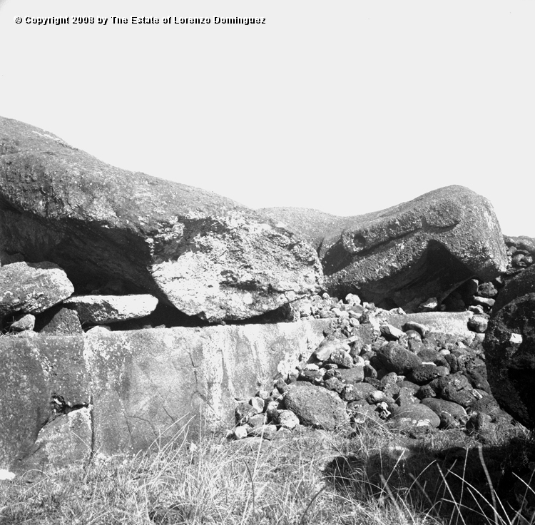 TAM_Moai_03.jpg - Easter Island. 1960. Fallen moai on ahu Tongariki. Photograph taken shortly before the destruction of the ahu by the tsunami of May 22, 1960.
