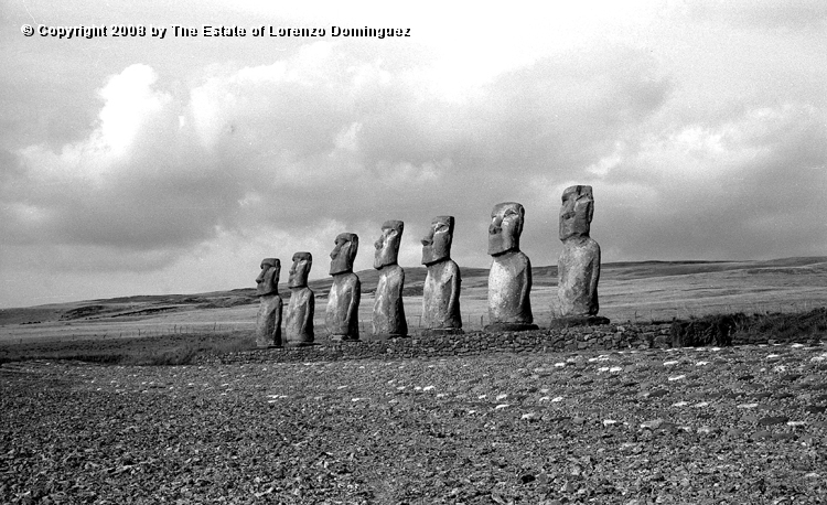 AKI_Conjunto_06.jpg - Easter Island. 1960. Ahu Akivi. General view of the ahu restored by the Chilean-American archeological expedition lead by William Mulloy in 1960.