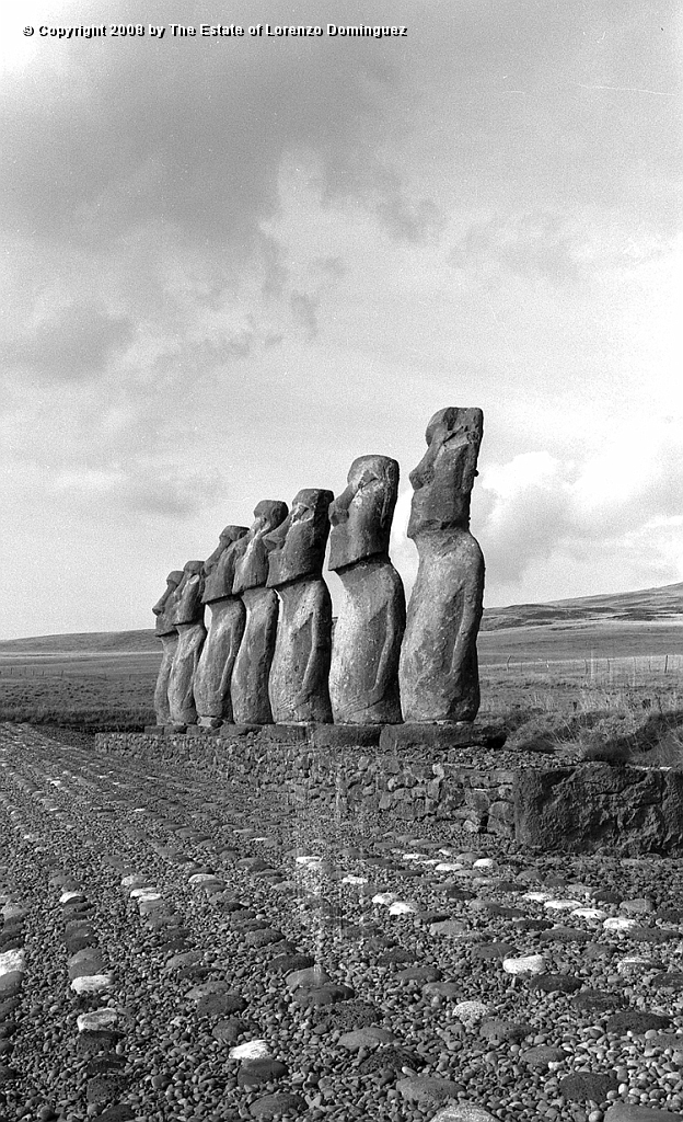 AKI_Conjunto_08.jpg - Easter Island. 1960. Ahu Akivi. General view of the ahu restored by the Chilean-American archeological expedition lead by William Mulloy in 1960.